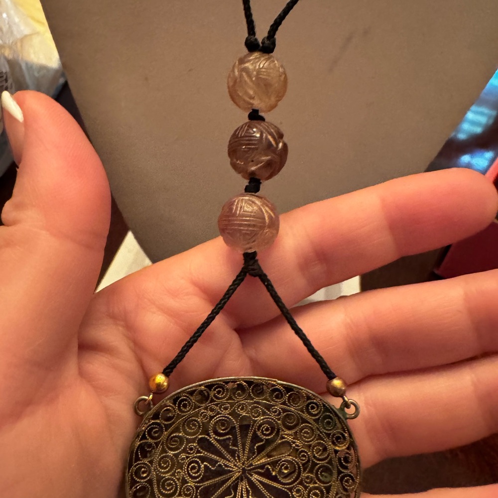 Antique Gold and Purple Amethyst Pendant Necklace - Picture 3 of 5